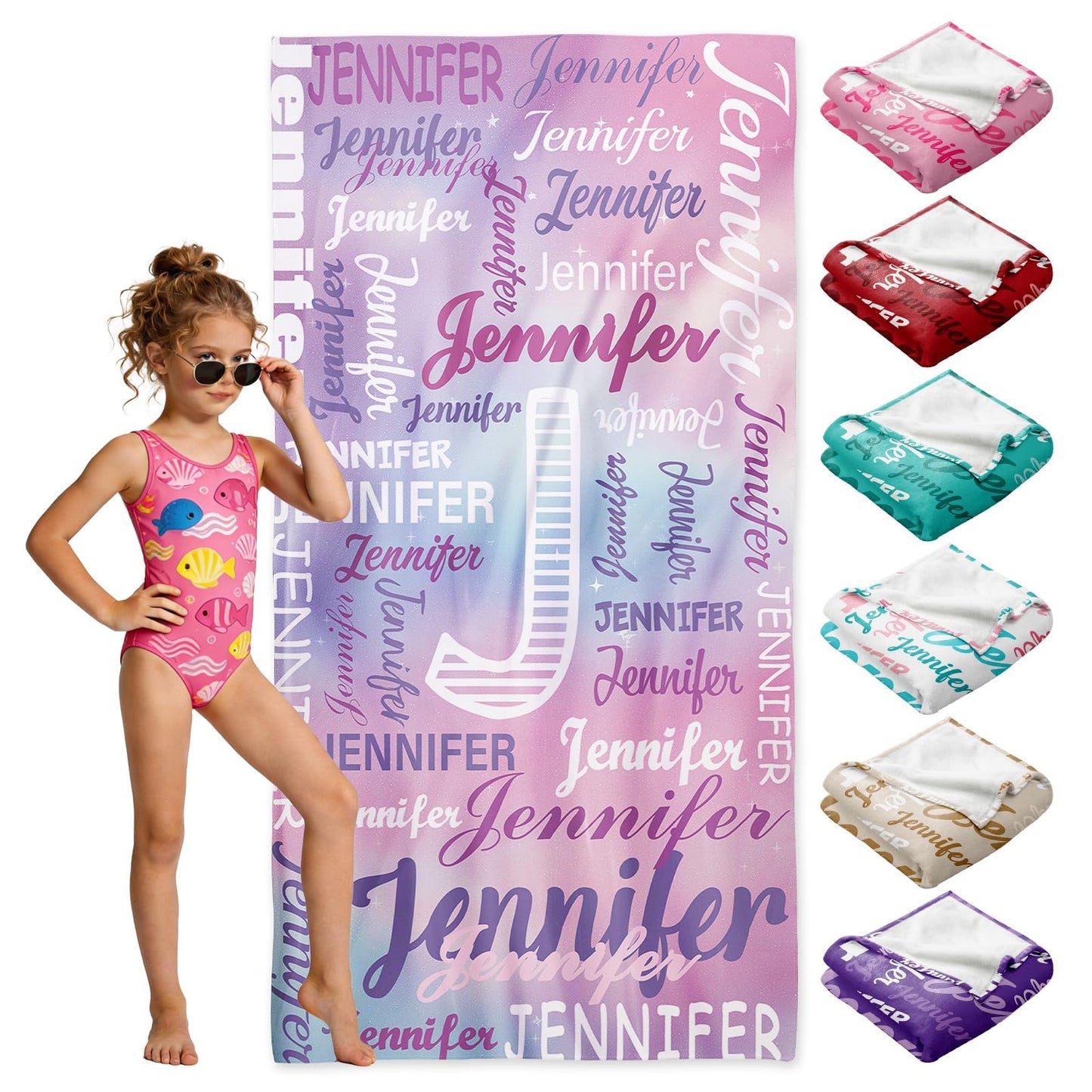 Personalized Beach Towels for Kids Adults - Custom Kids Beach Towels with Names- Customized Sand Free Quick Dry Striped Bath/Pool/Beach Towel for Boys Girls Women Men(Color1)