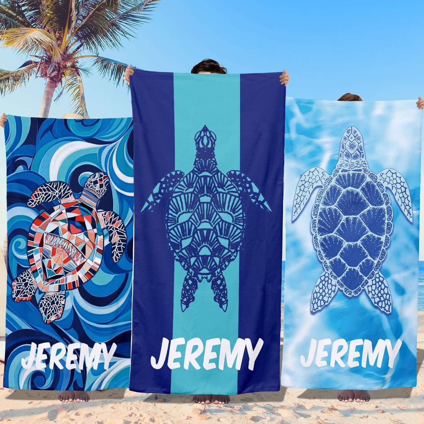 Personalized Beach Towels for Kids Adults - Custom Kids Beach Towels with Names- Customized Sand Free Quick Dry Striped Bath/Pool/Beach Towel for Boys Girls Women Men(Color1)