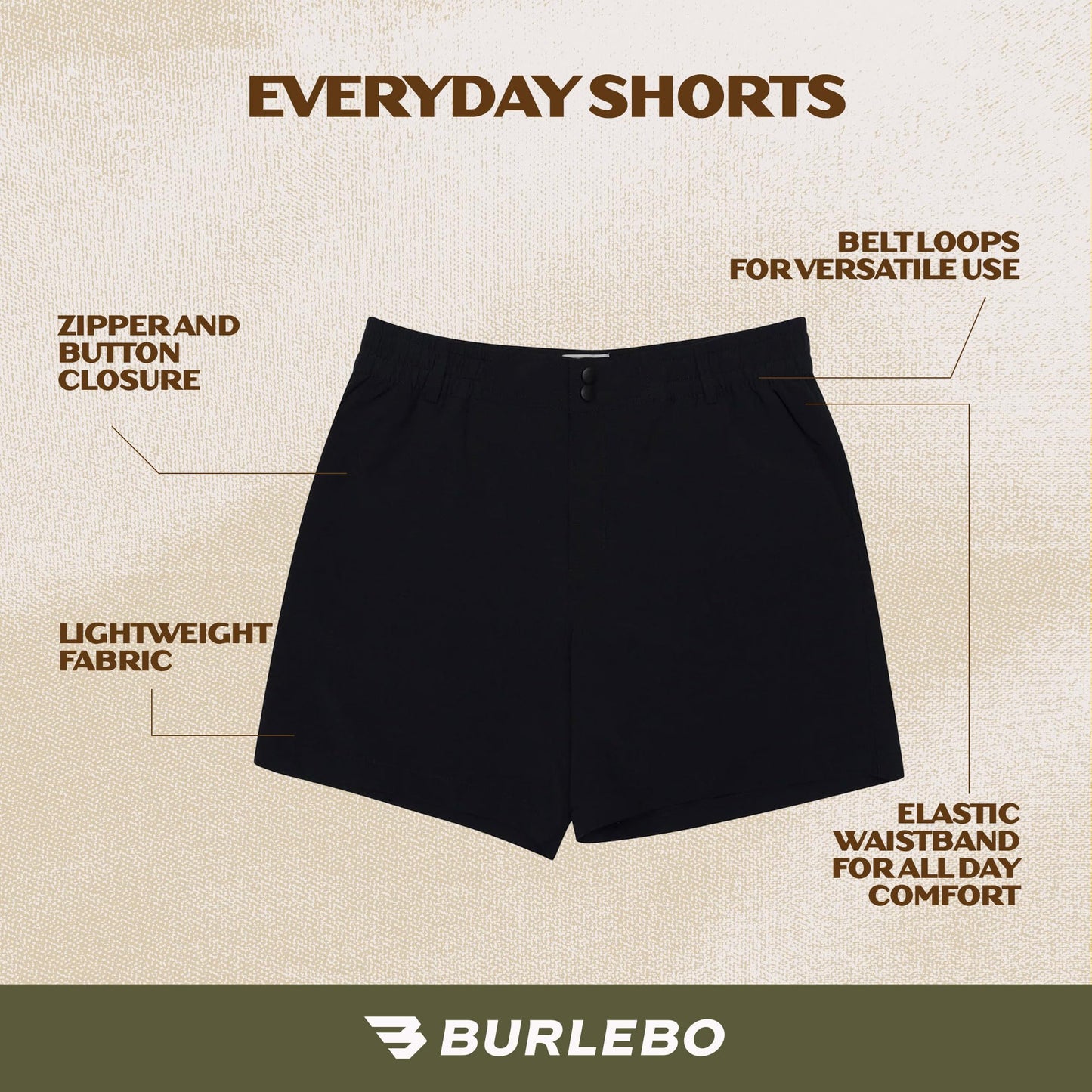 BURLEBO Men’s Everyday Shorts – Lightweight Casual Shorts with Stretch Fabric and Functional Pockets