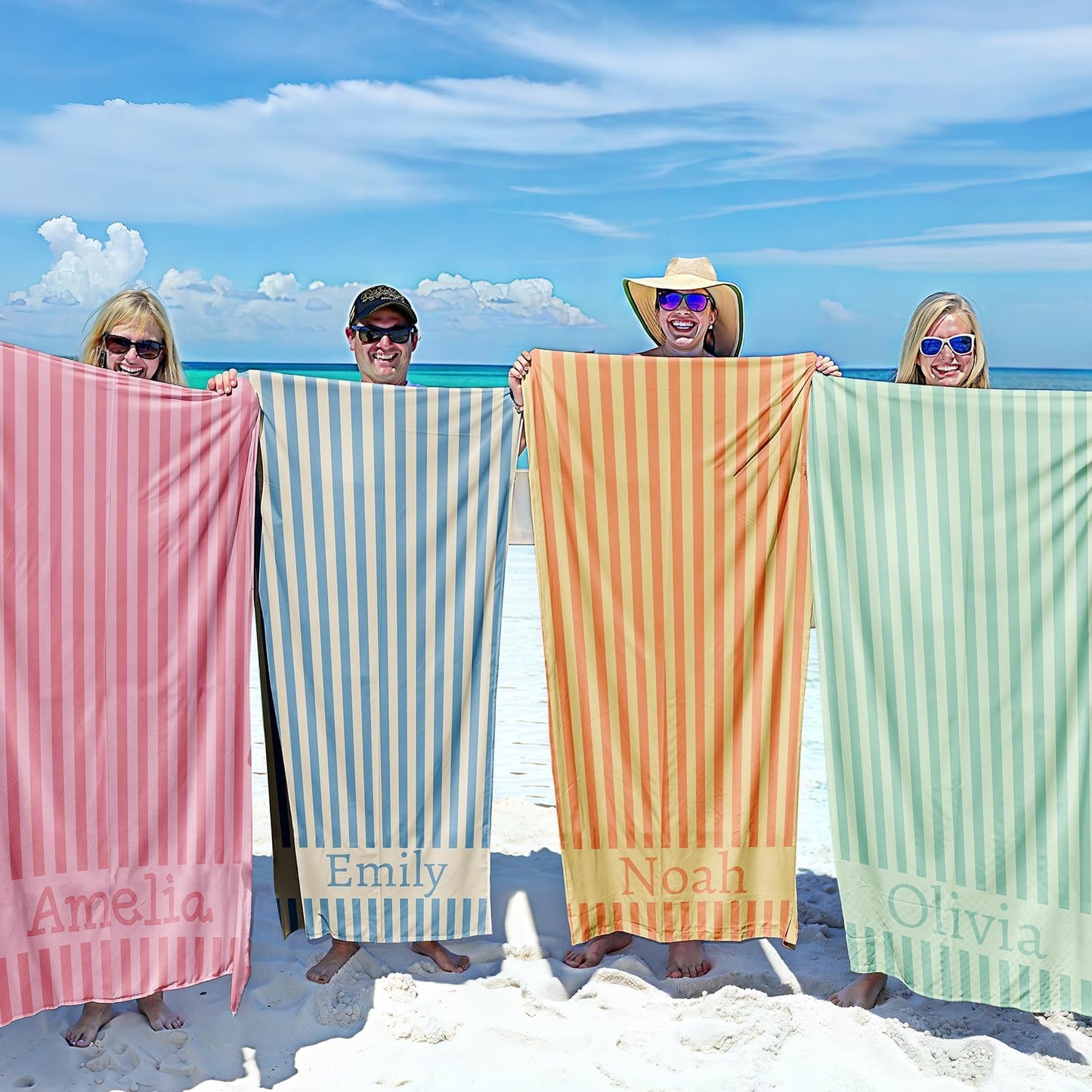 Personalized Beach Towels for Kids Adults - Custom Kids Beach Towels with Names- Customized Sand Free Quick Dry Striped Bath/Pool/Beach Towel for Boys Girls Women Men(Color1)