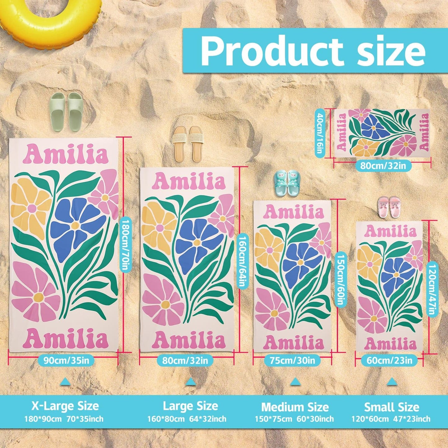 Personalized Beach Towels for Kids Adults - Custom Kids Beach Towels with Names- Customized Sand Free Quick Dry Striped Bath/Pool/Beach Towel for Boys Girls Women Men(Color1)