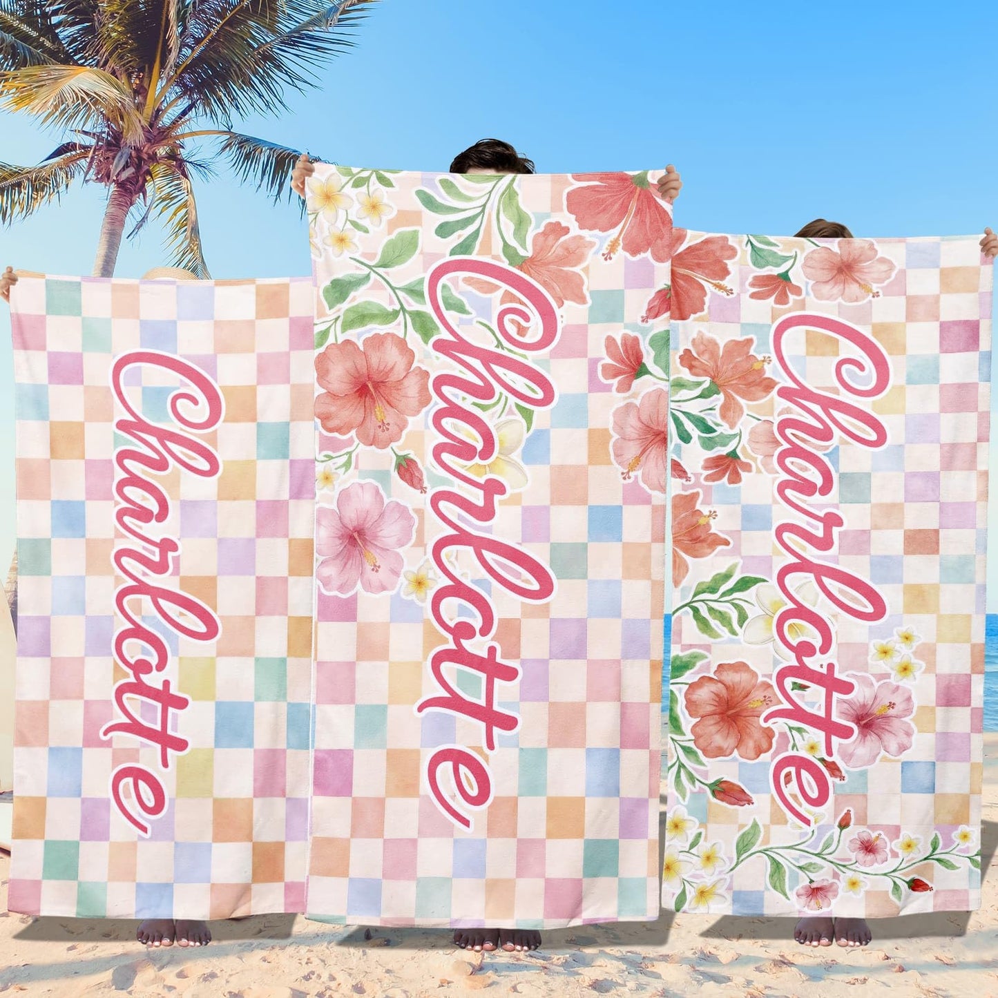 Personalized Beach Towels for Kids Adults - Custom Kids Beach Towels with Names- Customized Sand Free Quick Dry Striped Bath/Pool/Beach Towel for Boys Girls Women Men(Color1)