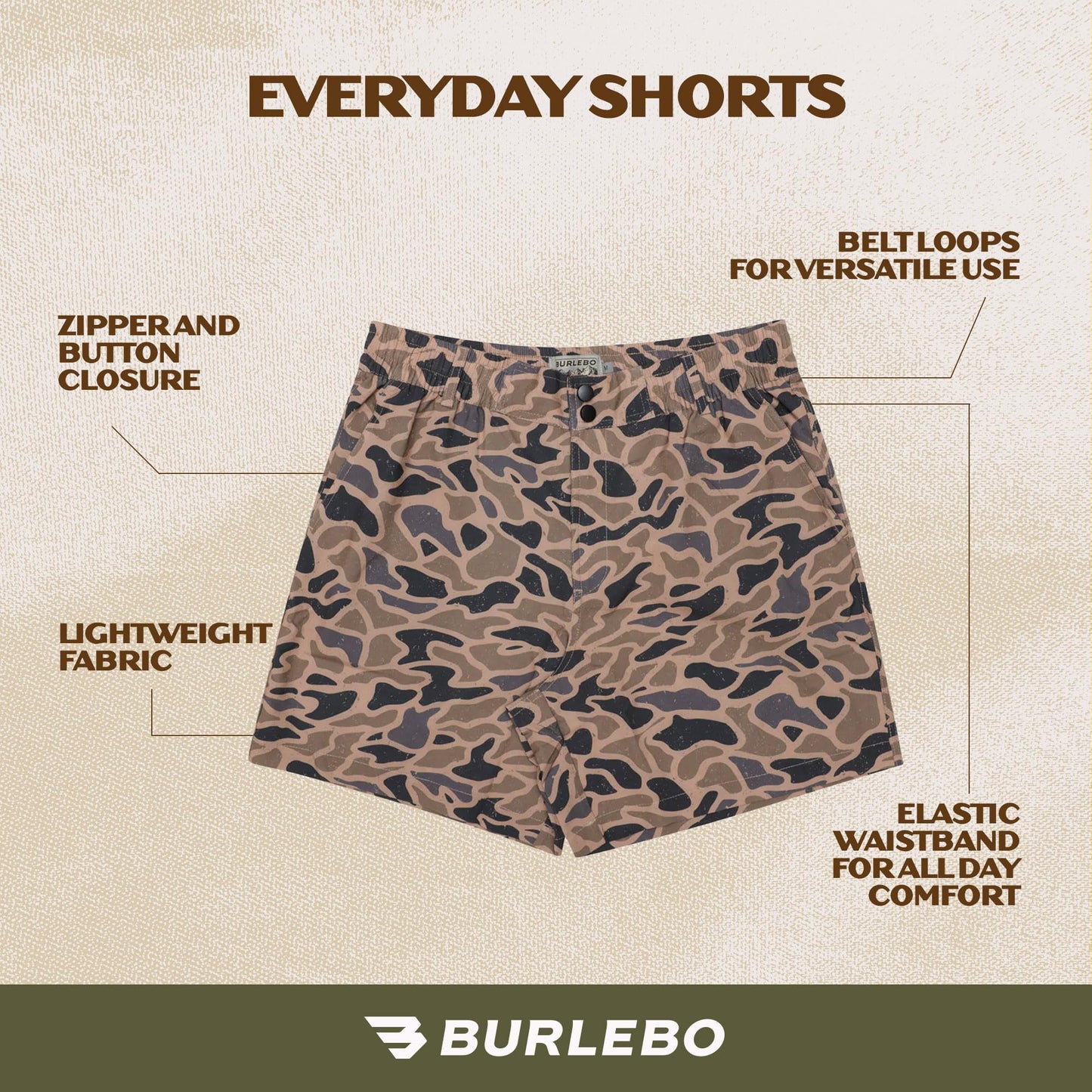 BURLEBO Men’s Everyday Shorts – Lightweight Casual Shorts with Stretch Fabric and Functional Pockets