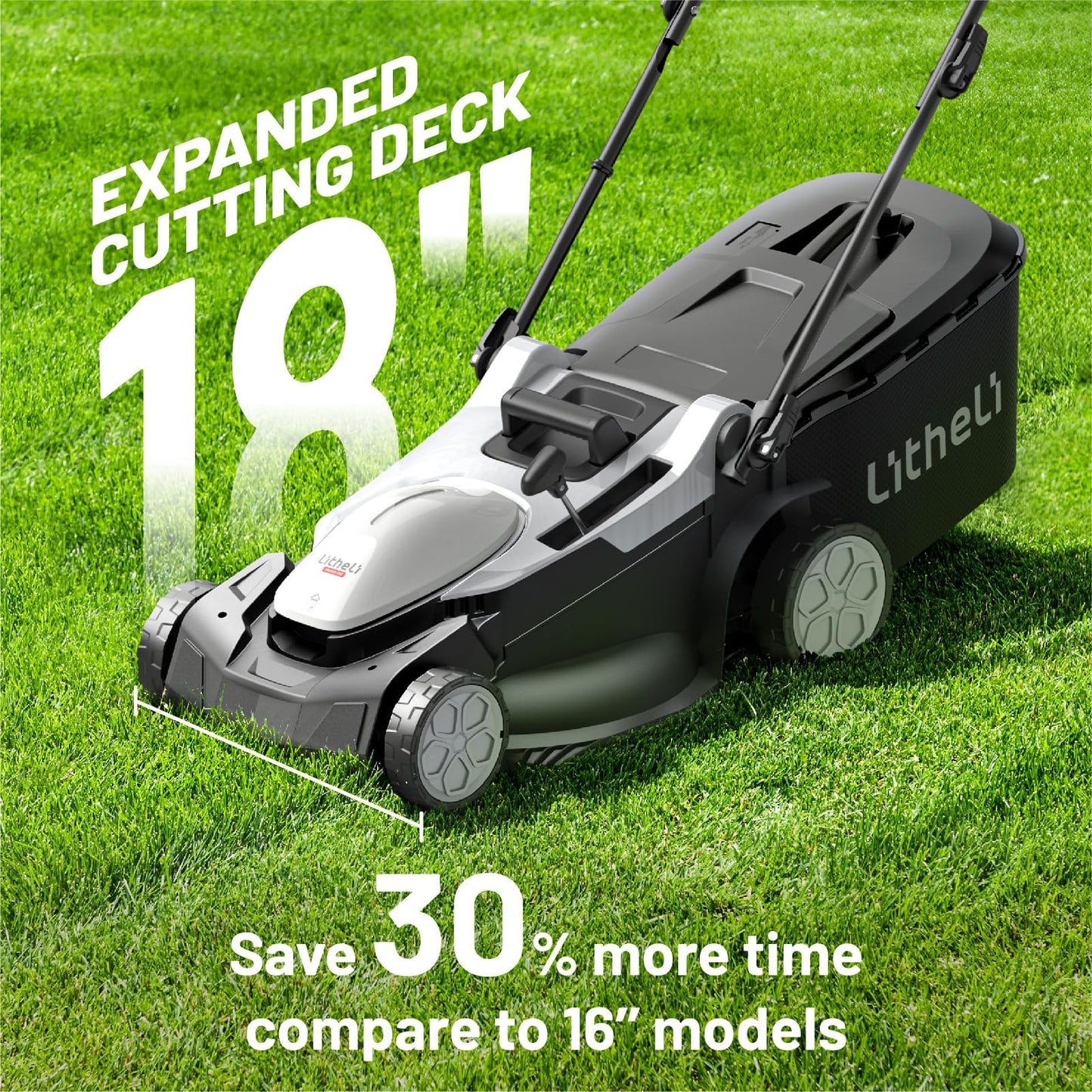 Litheli 18-inch 40V Brushless Lawn Mower for Garden Yards, Lightweight Cordless Lawn Mower Battery Powered with 6-Position Height Adjustment, 2x5.0Ah Battery Included