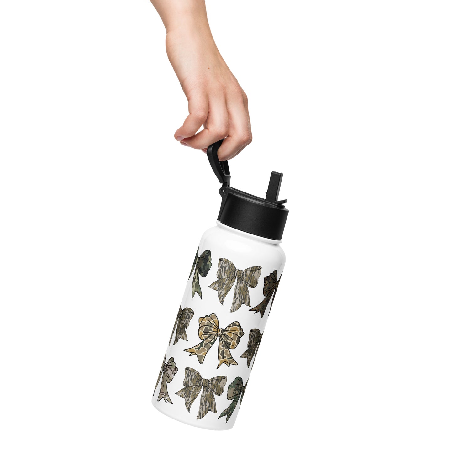 Camo Bow Coquette Stainless steel water bottle with a straw lid