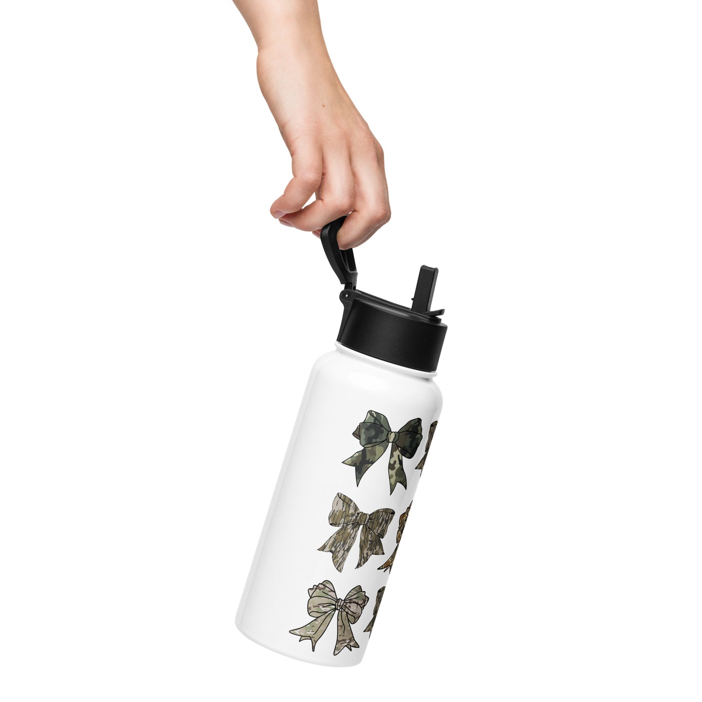 Camo Bow Coquette Stainless steel water bottle with a straw lid