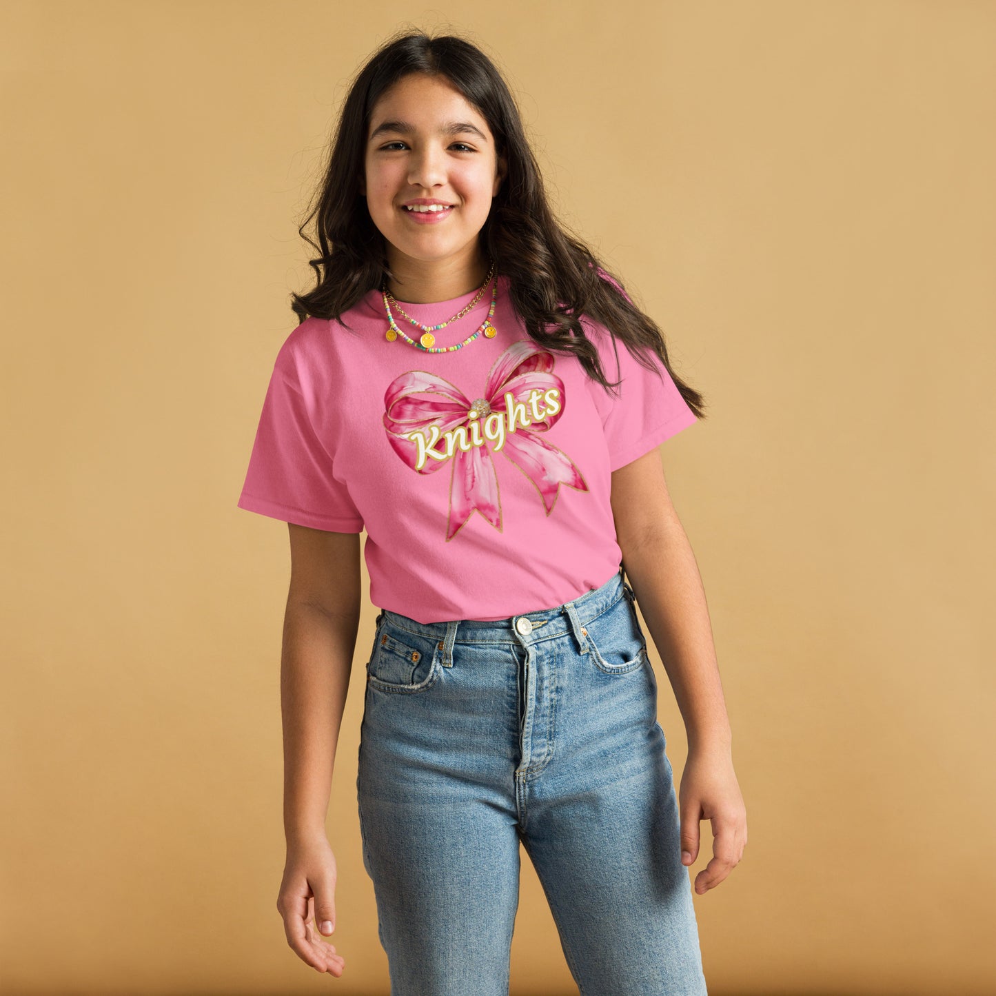 knights Pink bow Youth classic tee