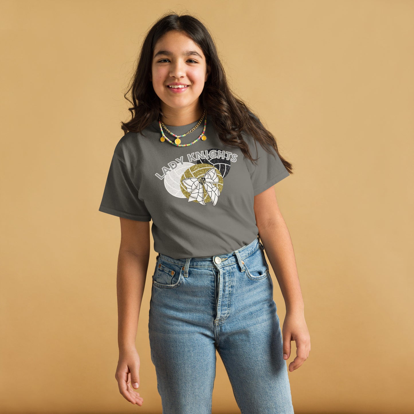 KNIGHTS Youth Glitter Volleyball bow tee