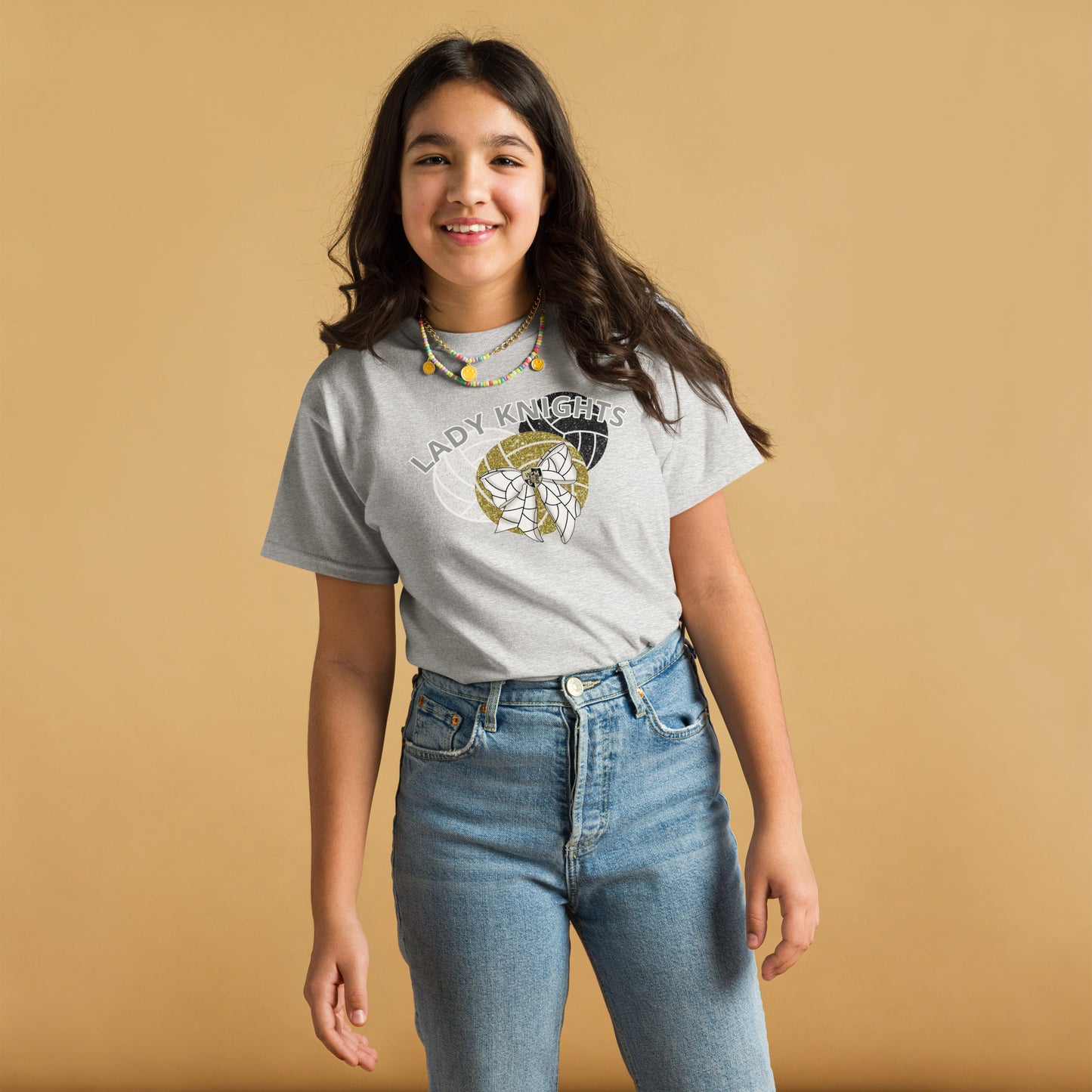 KNIGHTS Youth Glitter Volleyball bow tee