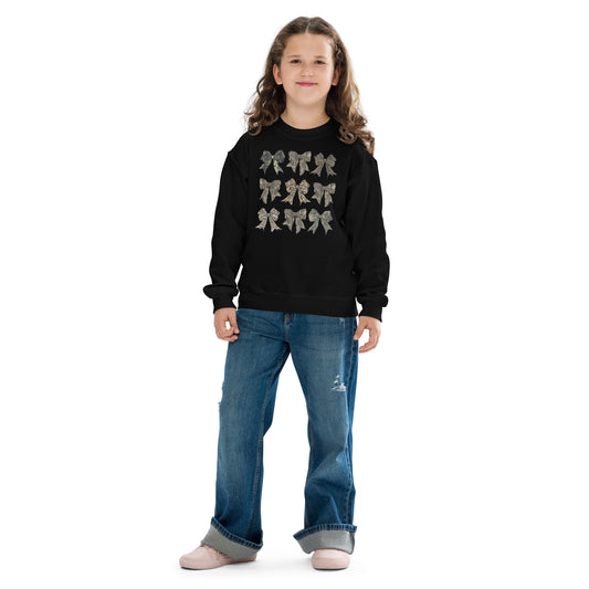 Youth camo bow coquette crewneck sweatshirt