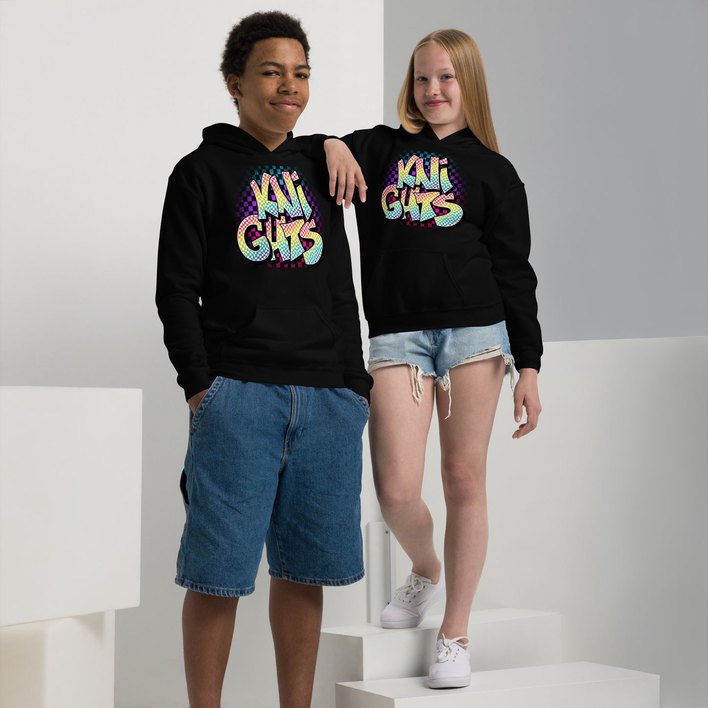 Youth neon checkered Knights heavy blend hoodie